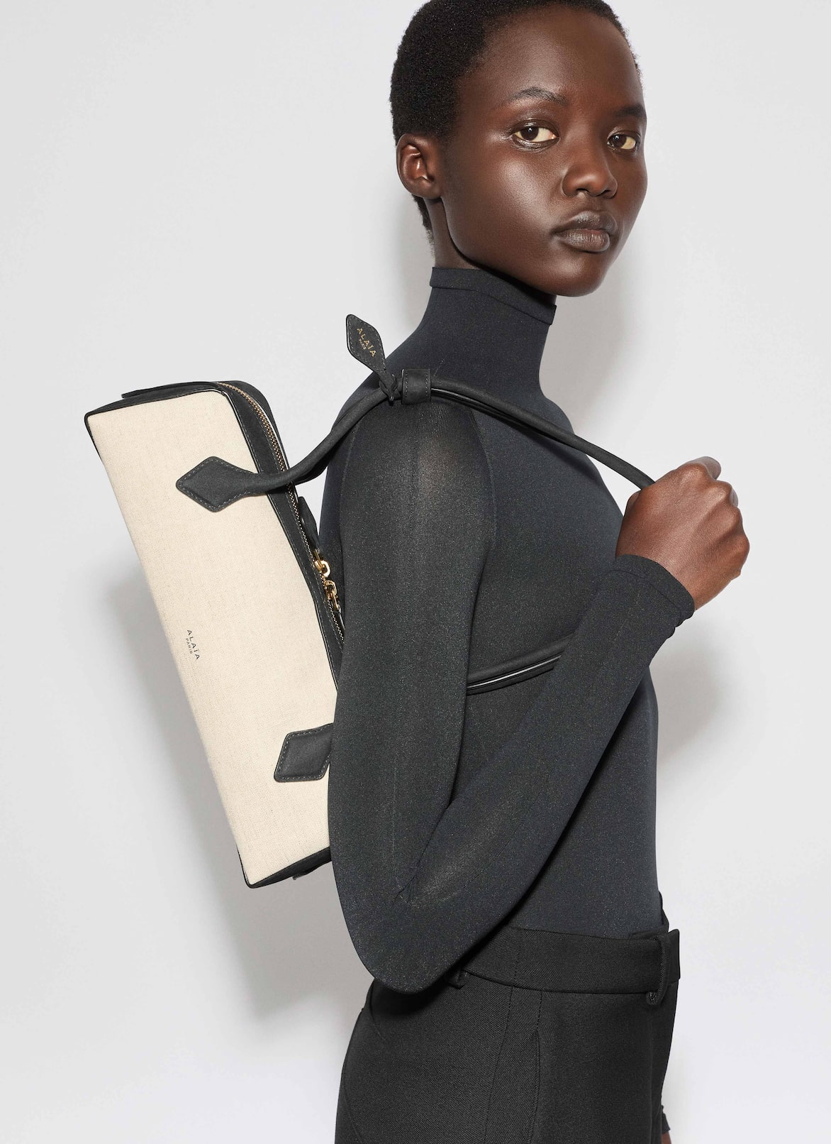 LE TECKEL MEDIUM BAG IN CANVAS AND NUBUCK ALAÏA BLACK LE TECKEL MEDIUM BAG IN CANVAS AND NUBUCK